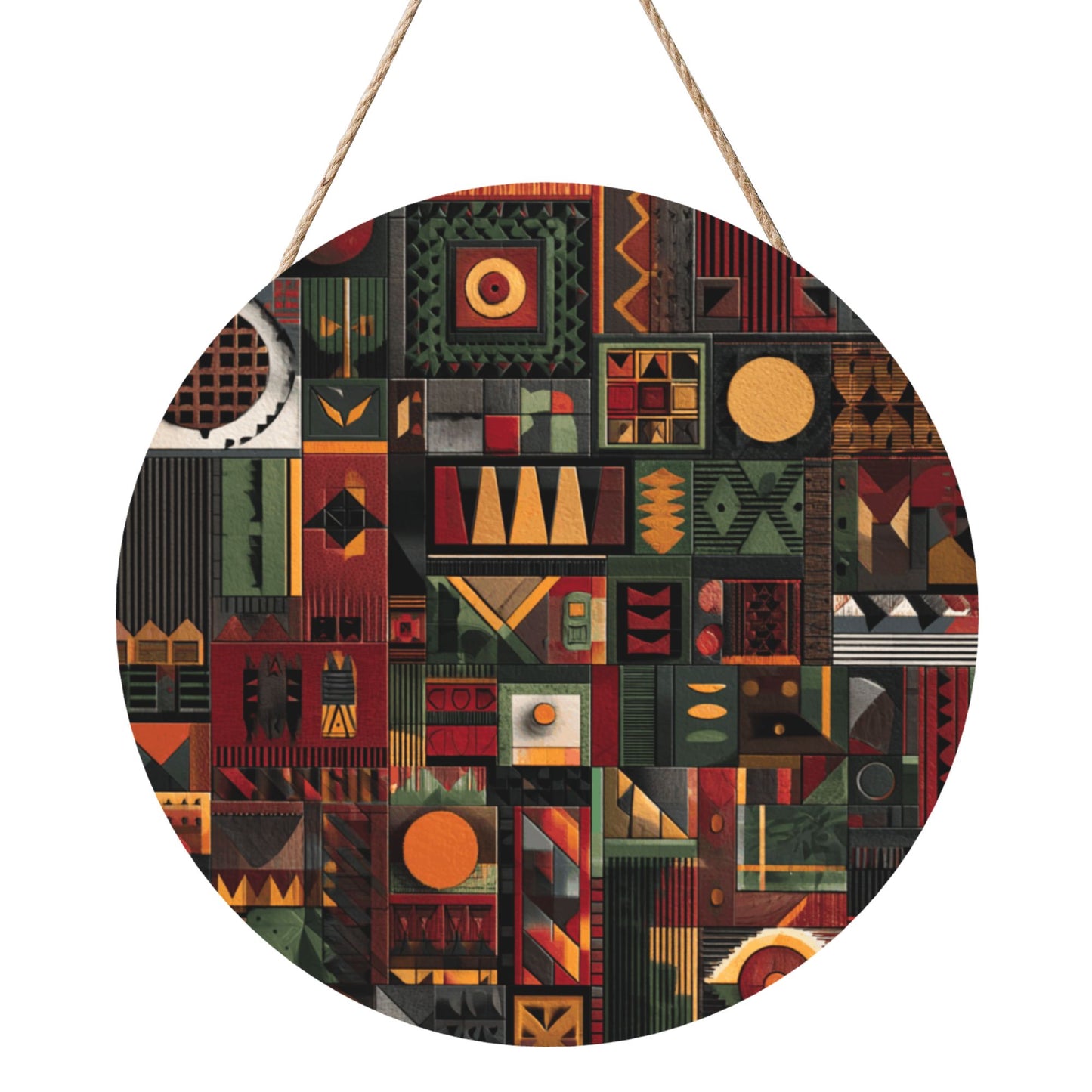 12 - inch (30cm) Geometric Art Round Wooden Wall Decor - Set of 3 Creative Wall Hangings (Thick Wood, Waterproof, with Hemp Rope Hooks)