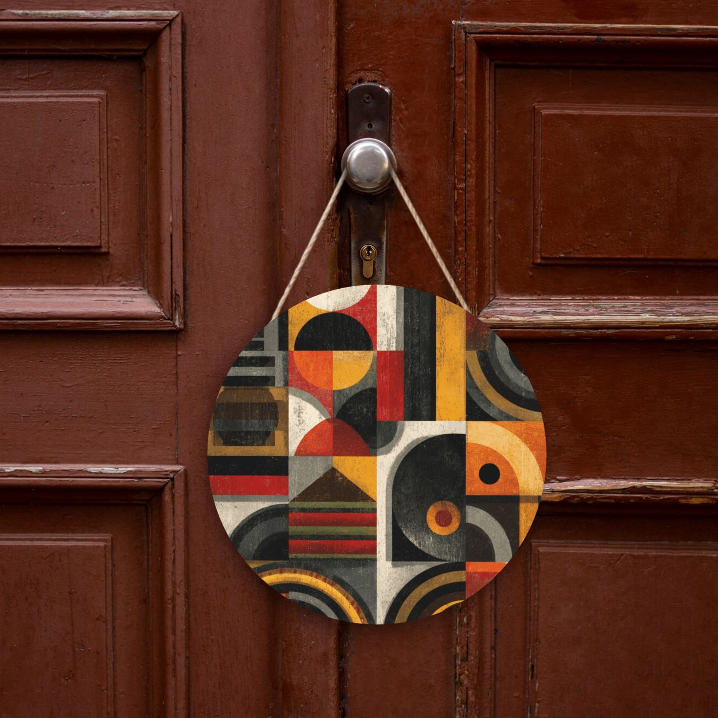12 - inch (30cm) Geometric Art Round Wooden Wall Decor - Set of 3 Creative Wall Hangings (Thick Wood, Waterproof, with Hemp Rope Hooks)