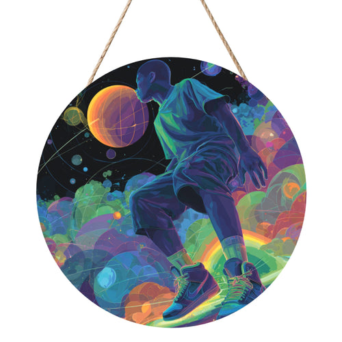 12 - inch (30cm) Trendy Colorful Figure Round Wooden Wall Decor - Set of 3 Artistic Wall Hangings (Thick Wood, Waterproof, with Hemp Rope Hooks)