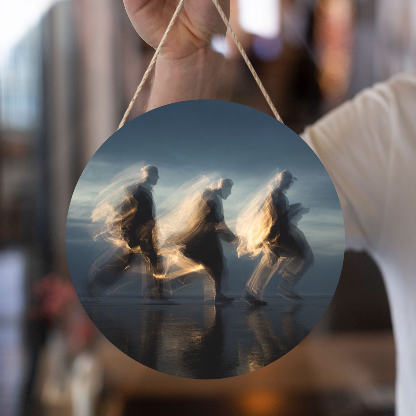 12 - inch (30cm) Artistic Light - and - Shadow Figure Round Wooden Wall Decor - Set of 3 Creative Wall Hangings (Thick Wood, Waterproof, with Hemp Rope Hooks)