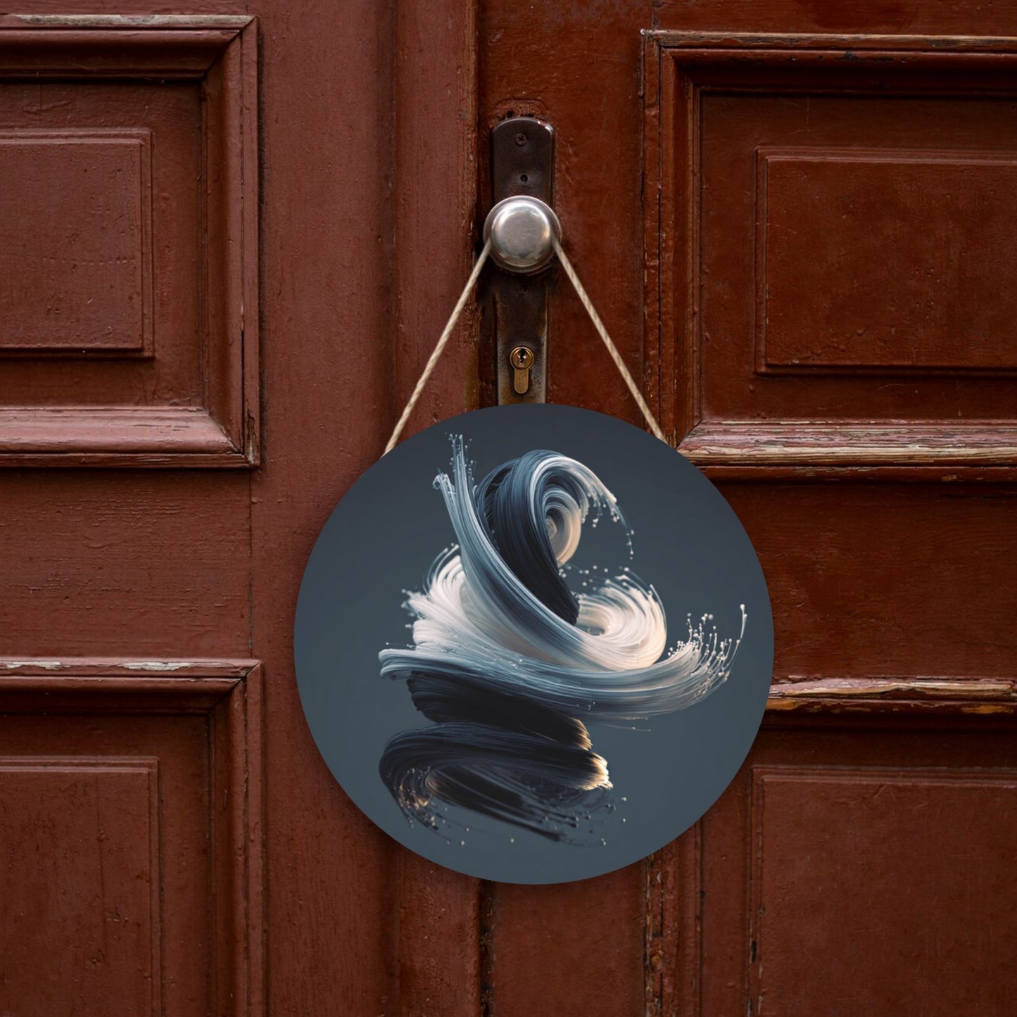 12 - inch (30cm) Artistic Abstract Fluid Round Wooden Wall Decor - Set of 3 Creative Wall Hangings (Thick Wood, Waterproof, with Hemp Rope Hooks)