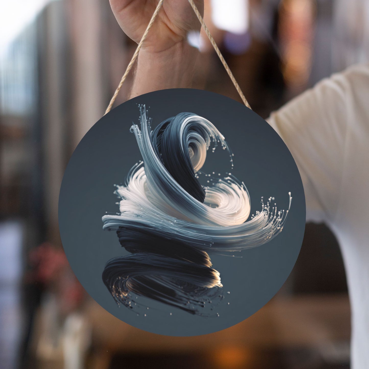 12 - inch (30cm) Artistic Abstract Fluid Round Wooden Wall Decor - Set of 3 Creative Wall Hangings (Thick Wood, Waterproof, with Hemp Rope Hooks)