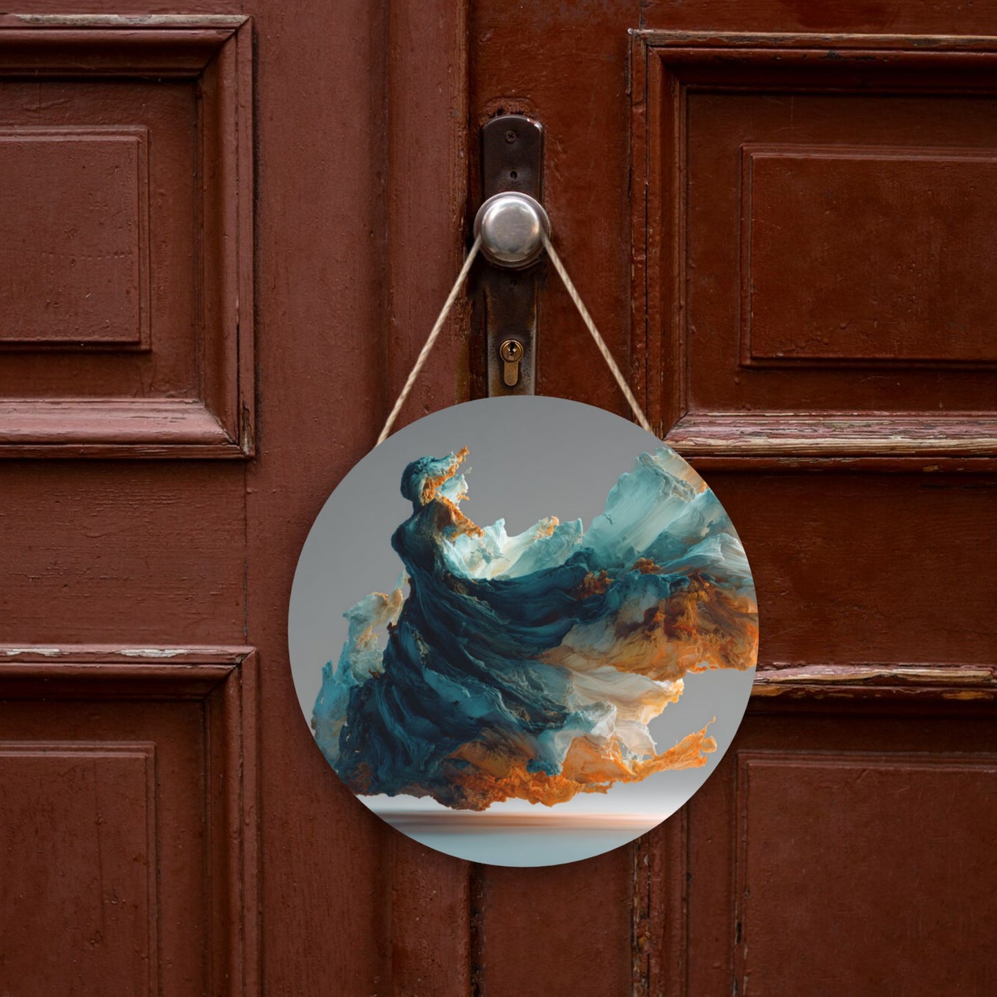 12 - inch (30cm) Abstract Art Fluid Round Wooden Wall Decor - Set of 3 Creative Wall Hangings (Thick Wood, Waterproof, with Hemp Rope Hooks)