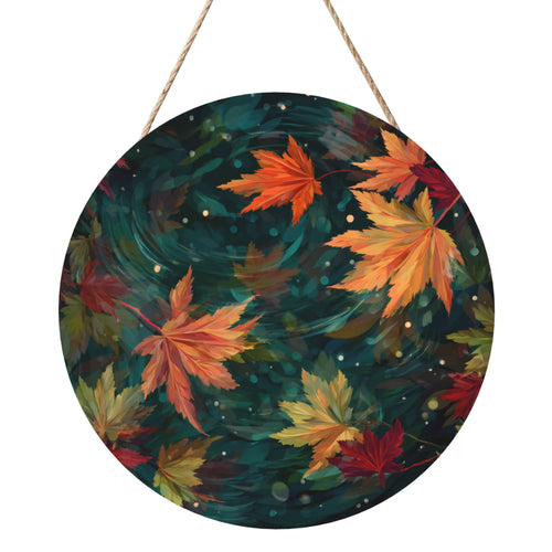 12 - inch (Approx 30cm) Round Wooden Wall Art - Autumn Maple Leaves Decorative Hanging Signs (Set of 3)
