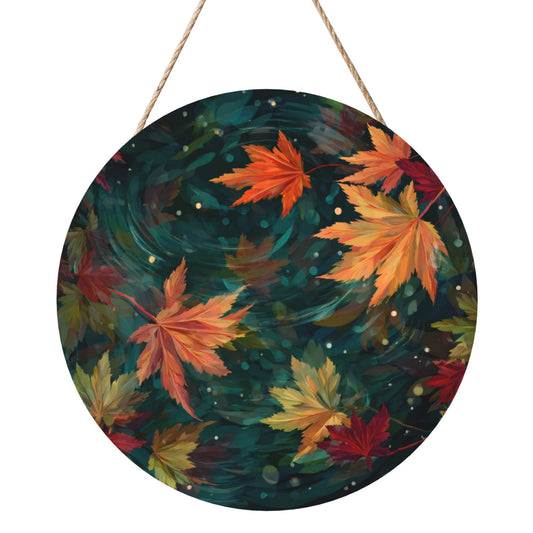 12 - inch (Approx 30cm) Round Wooden Wall Art - Autumn Maple Leaves Decorative Hanging Signs (Set of 3)