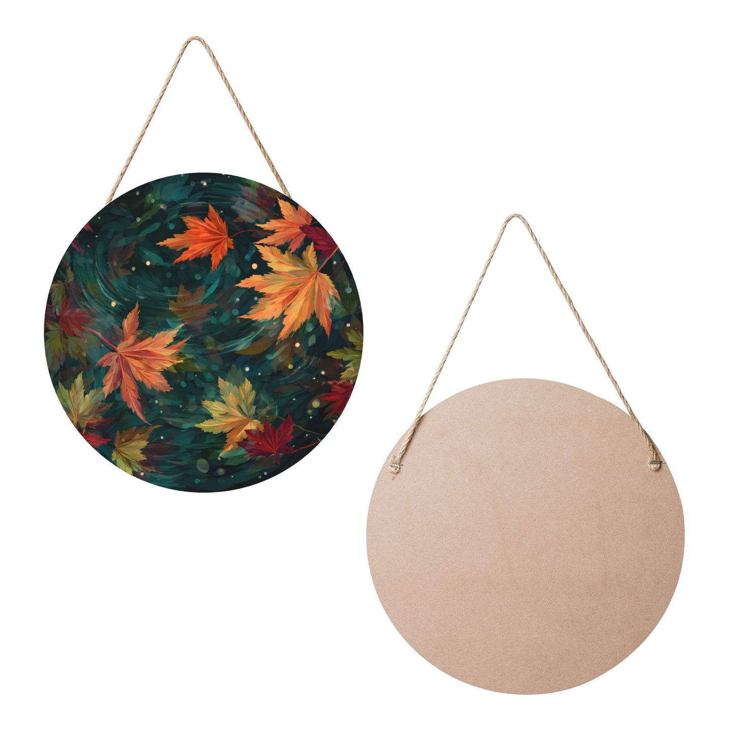 12 - inch (Approx 30cm) Round Wooden Wall Art - Autumn Maple Leaves Decorative Hanging Signs (Set of 3)