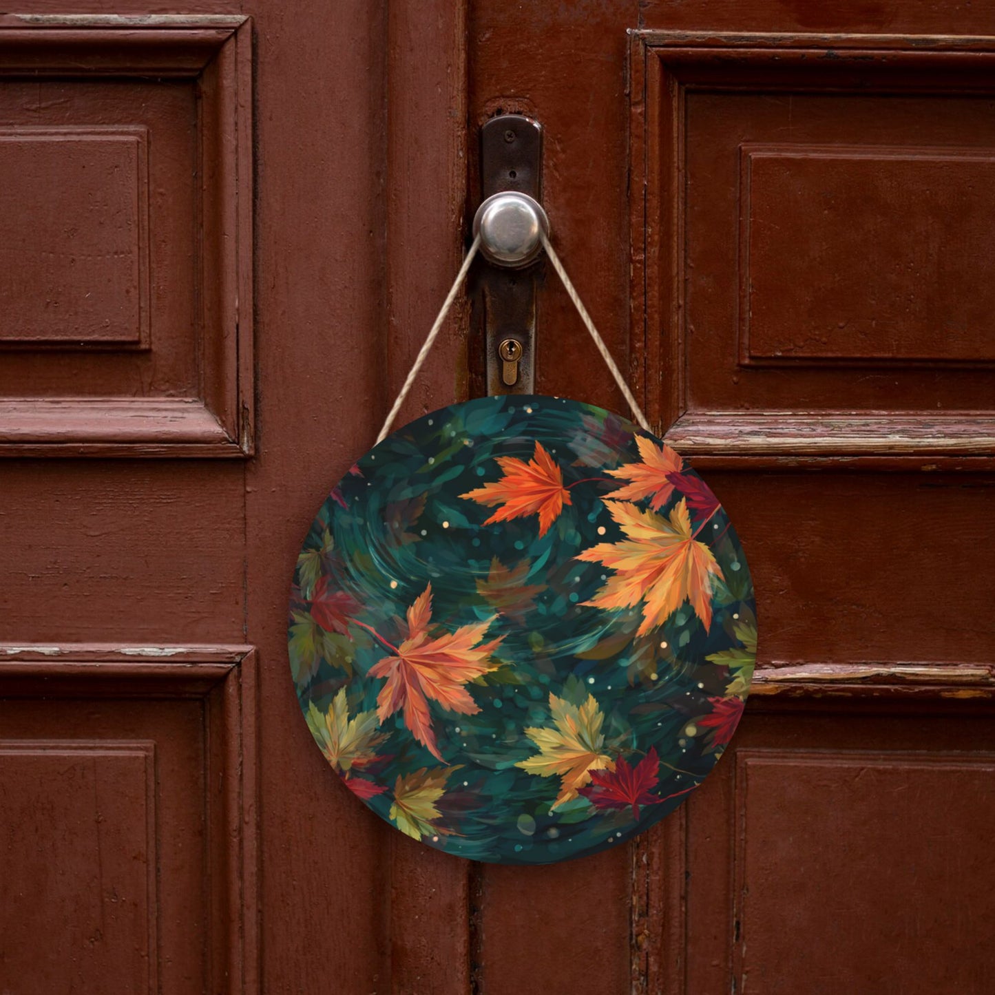 12 - inch (Approx 30cm) Round Wooden Wall Art - Autumn Maple Leaves Decorative Hanging Signs (Set of 3)