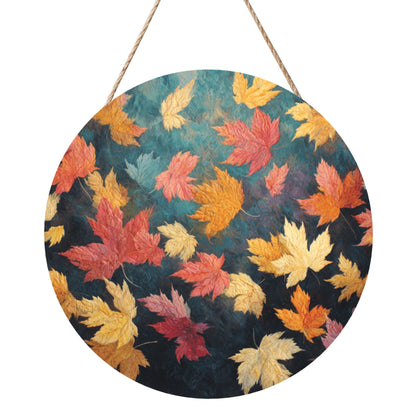 12 - inch (Approx 30cm) Round Wooden Wall Art - Colorful Autumn Leaves Decorative Hanging Signs (Set of 3)