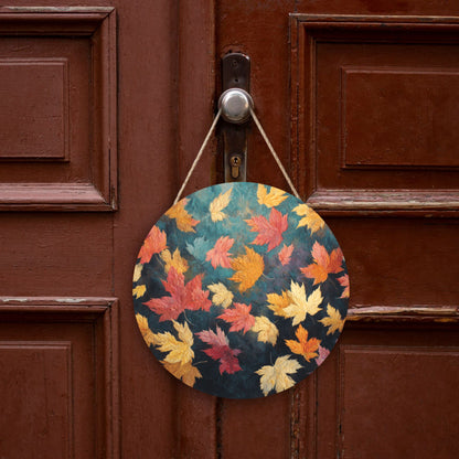 12 - inch (Approx 30cm) Round Wooden Wall Art - Colorful Autumn Leaves Decorative Hanging Signs (Set of 3)