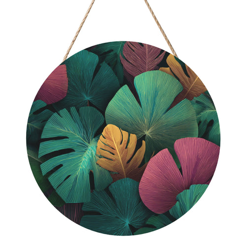 12 - inch (Approx 30cm) Colorful Tropical Leaves Round Wooden Wall Decor - Set of 3 Wall Art (Thick Wood, Waterproof, with Hemp Rope Hooks)