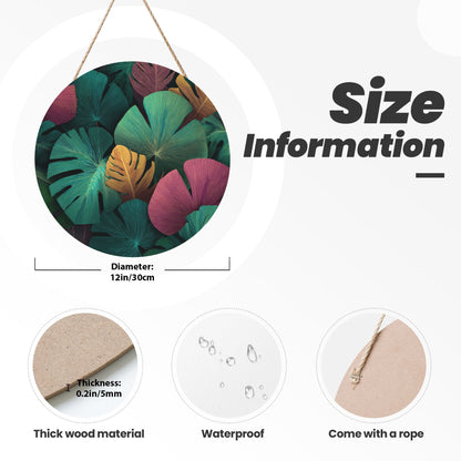 12 - inch (Approx 30cm) Colorful Tropical Leaves Round Wooden Wall Decor - Set of 3 Wall Art (Thick Wood, Waterproof, with Hemp Rope Hooks)