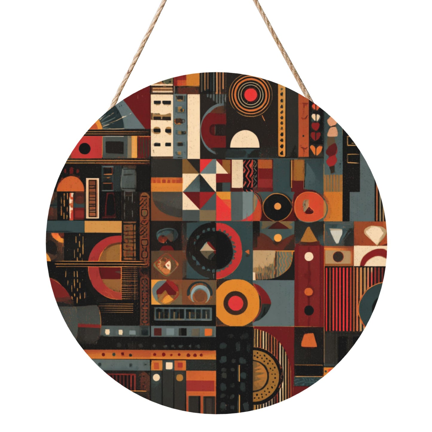12 - inch (30cm) Geometric Art Round Wooden Wall Decor - Set of 3 Creative Wall Hangings (Thick Wood, Waterproof, with Hemp Rope Hooks)