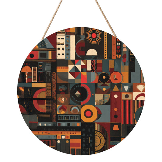 12 - inch (30cm) Geometric Art Round Wooden Wall Decor - Set of 3 Creative Wall Hangings (Thick Wood, Waterproof, with Hemp Rope Hooks)