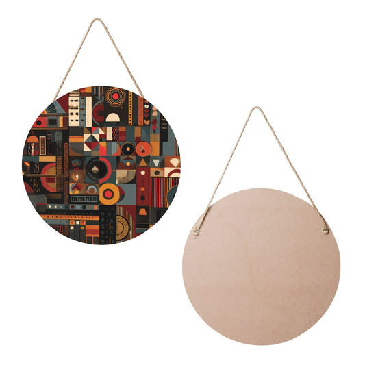 12 - inch (30cm) Geometric Art Round Wooden Wall Decor - Set of 3 Creative Wall Hangings (Thick Wood, Waterproof, with Hemp Rope Hooks)