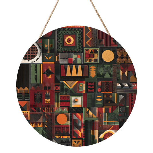 12 - inch (30cm) Geometric Art Round Wooden Wall Decor - Set of 3 Creative Wall Hangings (Thick Wood, Waterproof, with Hemp Rope Hooks)