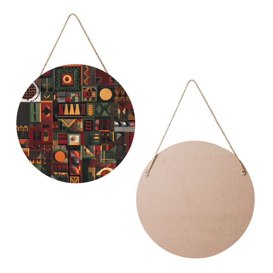 12 - inch (30cm) Geometric Art Round Wooden Wall Decor - Set of 3 Creative Wall Hangings (Thick Wood, Waterproof, with Hemp Rope Hooks)