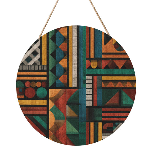 12 - inch (30cm) Geometric Art Round Wooden Wall Decor - Set of 3 Creative Wall Hangings (Thick Wood, Waterproof, with Hemp Rope Hooks)