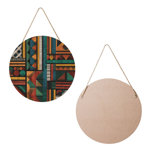 12 - inch (30cm) Geometric Art Round Wooden Wall Decor - Set of 3 Creative Wall Hangings (Thick Wood, Waterproof, with Hemp Rope Hooks)