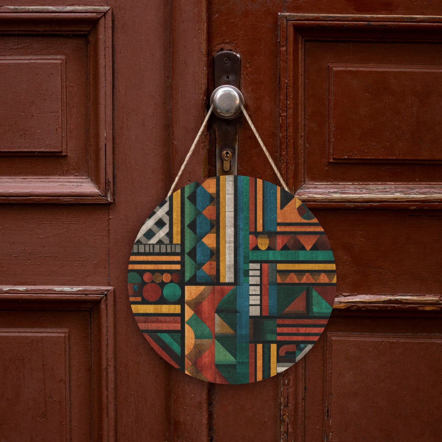 12 - inch (30cm) Geometric Art Round Wooden Wall Decor - Set of 3 Creative Wall Hangings (Thick Wood, Waterproof, with Hemp Rope Hooks)