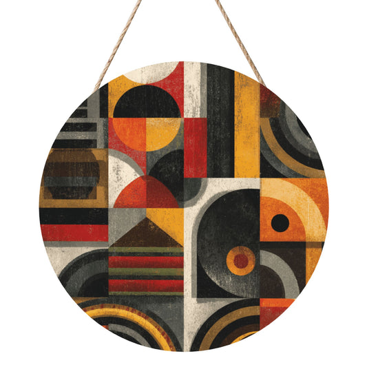 12 - inch (30cm) Geometric Art Round Wooden Wall Decor - Set of 3 Creative Wall Hangings (Thick Wood, Waterproof, with Hemp Rope Hooks)