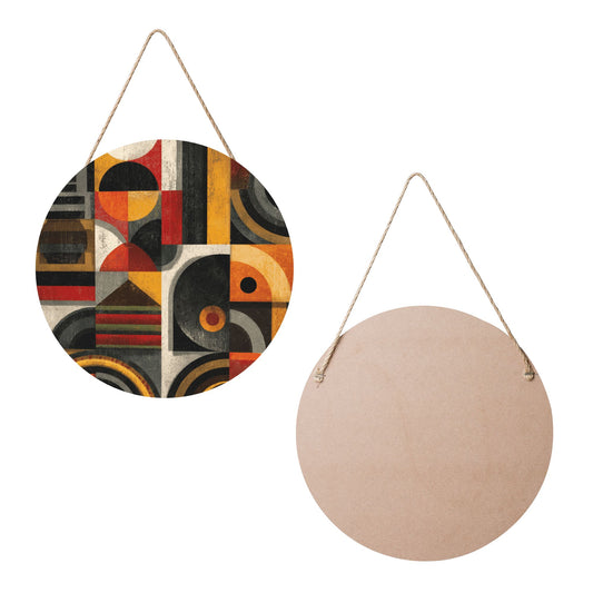 12 - inch (30cm) Geometric Art Round Wooden Wall Decor - Set of 3 Creative Wall Hangings (Thick Wood, Waterproof, with Hemp Rope Hooks)