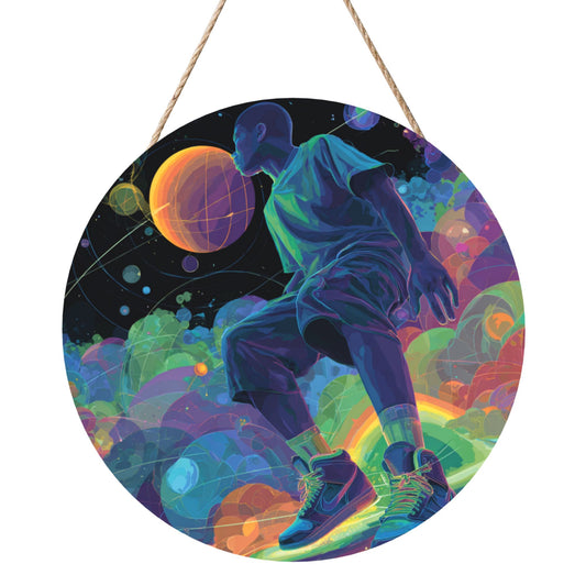 12 - inch (30cm) Trendy Colorful Figure Round Wooden Wall Decor - Set of 3 Artistic Wall Hangings (Thick Wood, Waterproof, with Hemp Rope Hooks)