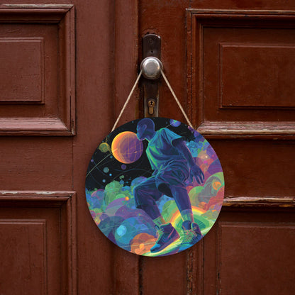 12 - inch (30cm) Trendy Colorful Figure Round Wooden Wall Decor - Set of 3 Artistic Wall Hangings (Thick Wood, Waterproof, with Hemp Rope Hooks)