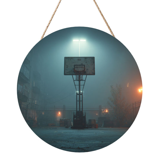 12 - inch (30cm) Vintage Basketball Scene Round Wooden Wall Decor - Set of 3 Creative Wall Hangings (Thick Wood, Waterproof, with Hemp Rope Hooks)