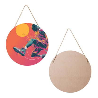 12 - inch (30cm) Trendy Basketball Figure Round Wooden Wall Decor - Set of 3 Artistic Wall Hangings (Thick Wood, Waterproof, with Hemp Rope Hooks)