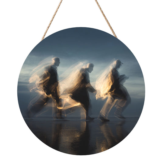 12 - inch (30cm) Artistic Light - and - Shadow Figure Round Wooden Wall Decor - Set of 3 Creative Wall Hangings (Thick Wood, Waterproof, with Hemp Rope Hooks)