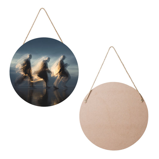 12 - inch (30cm) Artistic Light - and - Shadow Figure Round Wooden Wall Decor - Set of 3 Creative Wall Hangings (Thick Wood, Waterproof, with Hemp Rope Hooks)