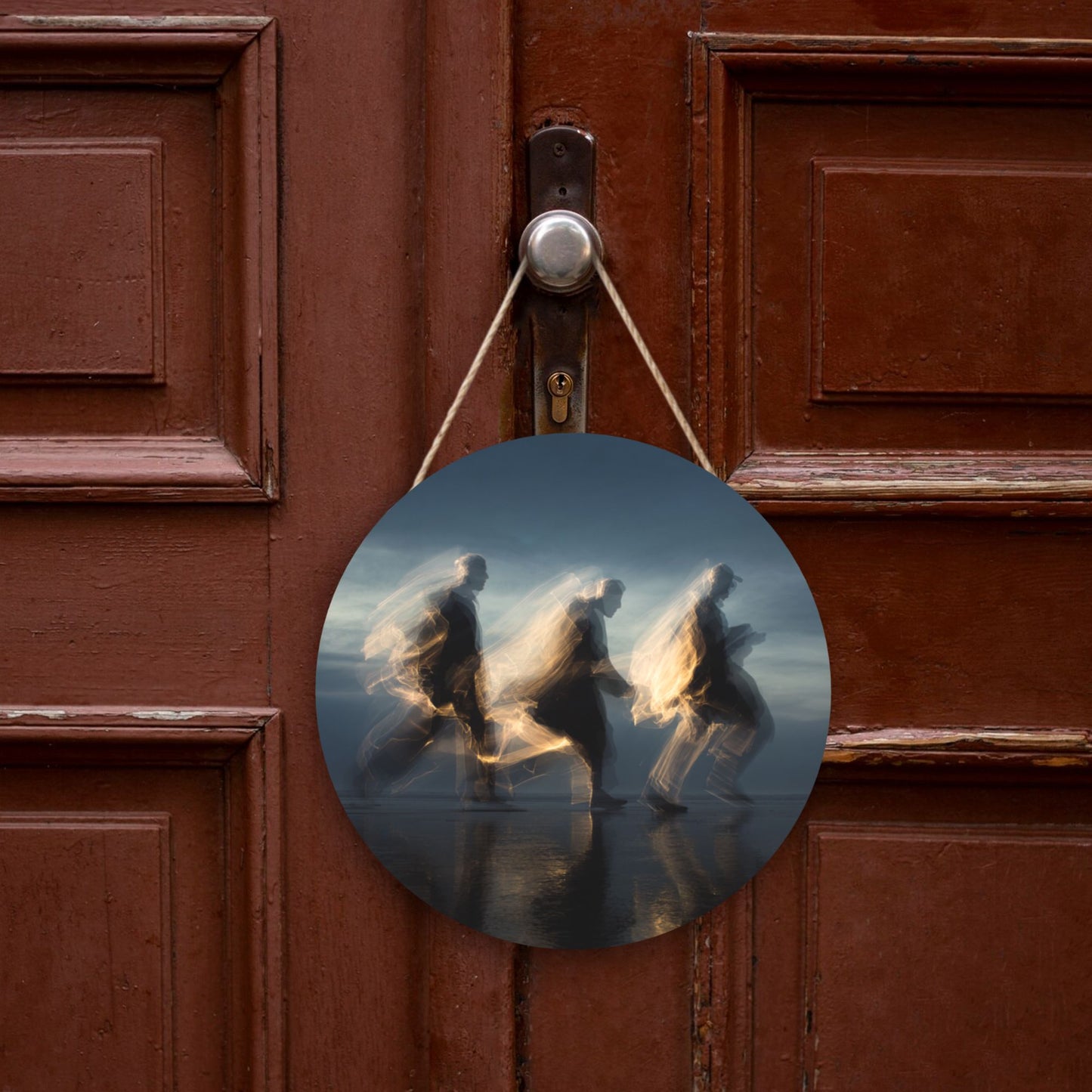 12 - inch (30cm) Artistic Light - and - Shadow Figure Round Wooden Wall Decor - Set of 3 Creative Wall Hangings (Thick Wood, Waterproof, with Hemp Rope Hooks)