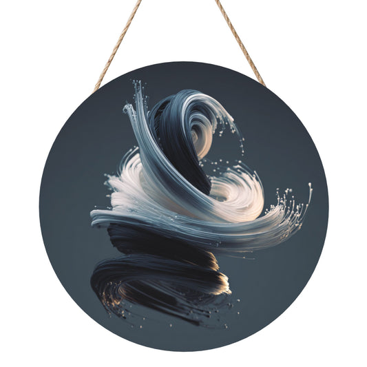 12 - inch (30cm) Artistic Abstract Fluid Round Wooden Wall Decor - Set of 3 Creative Wall Hangings (Thick Wood, Waterproof, with Hemp Rope Hooks)