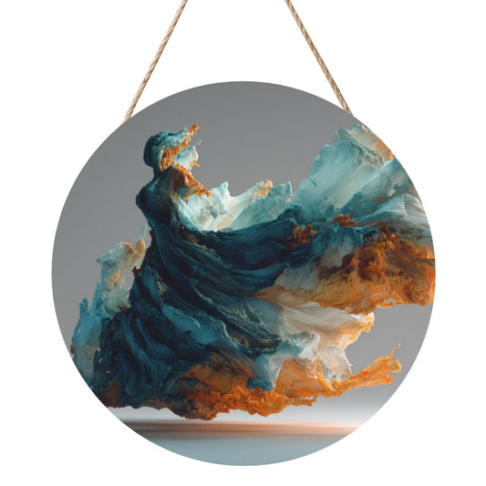12 - inch (30cm) Abstract Art Fluid Round Wooden Wall Decor - Set of 3 Creative Wall Hangings (Thick Wood, Waterproof, with Hemp Rope Hooks)