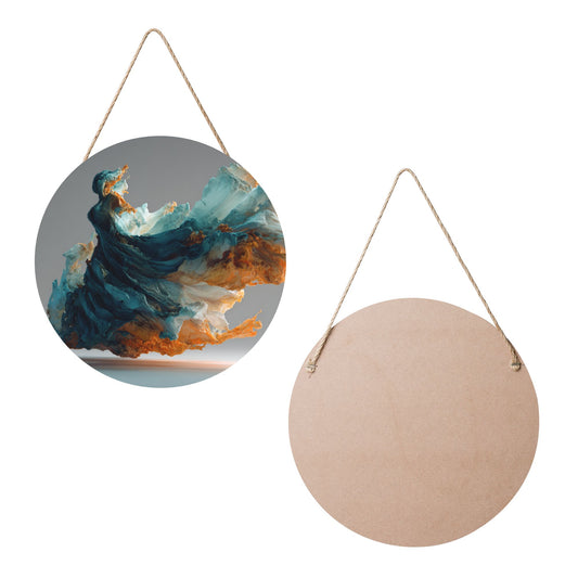 12 - inch (30cm) Abstract Art Fluid Round Wooden Wall Decor - Set of 3 Creative Wall Hangings (Thick Wood, Waterproof, with Hemp Rope Hooks)