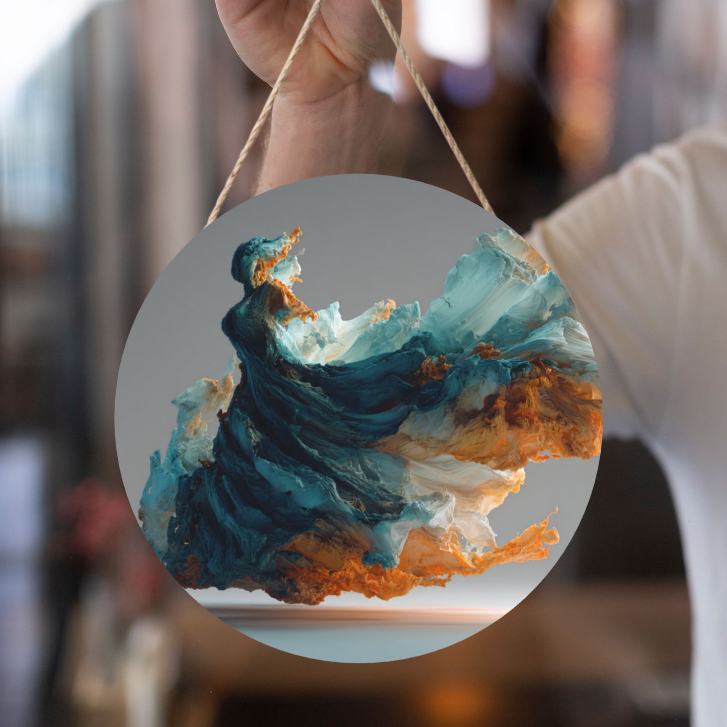 12 - inch (30cm) Abstract Art Fluid Round Wooden Wall Decor - Set of 3 Creative Wall Hangings (Thick Wood, Waterproof, with Hemp Rope Hooks)